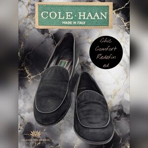 Cole Haan Women's Size 7B Elegant Black Nubuck Leather Loafers Made In Italy